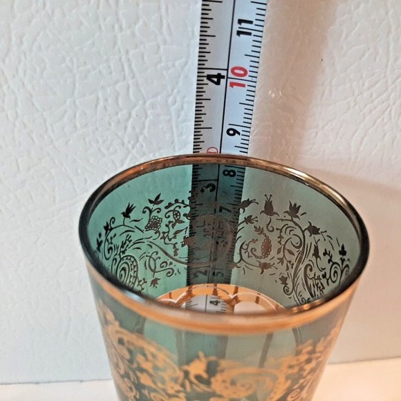 2 Moroccan Tea Glasses Missary Paris Green and Gold Juice Paisley - Picture 8 of 12